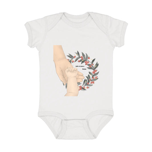 Baby Hand Holding flower Personalized  Infant Fine Jersey Bodysuit