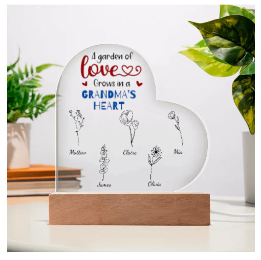 Personalized Grandma's Garden Acrylic Heart Plaque