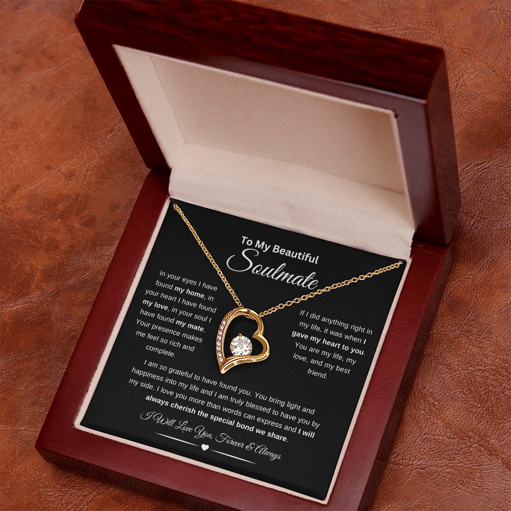 To My Beautiful Soulmate Necklace | In Your Eyes | I Will Love You Forever and Always | Blk | Forever Heart Necklace