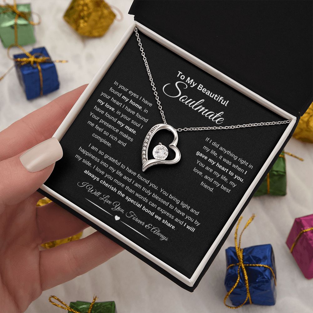 To My Beautiful Soulmate Necklace | In Your Eyes | I Will Love You Forever and Always | Blk | Forever Heart Necklace