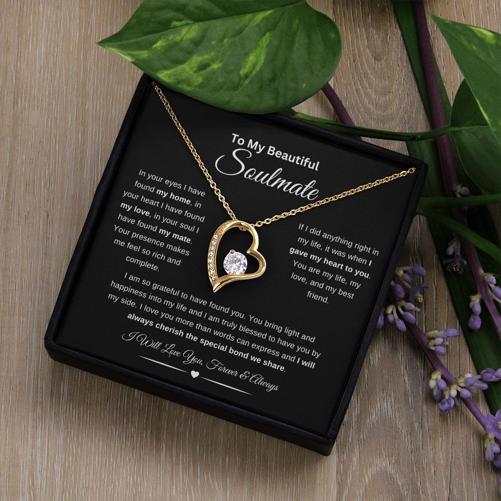 To My Beautiful Soulmate Necklace | In Your Eyes | I Will Love You Forever and Always | Blk | Forever Heart Necklace