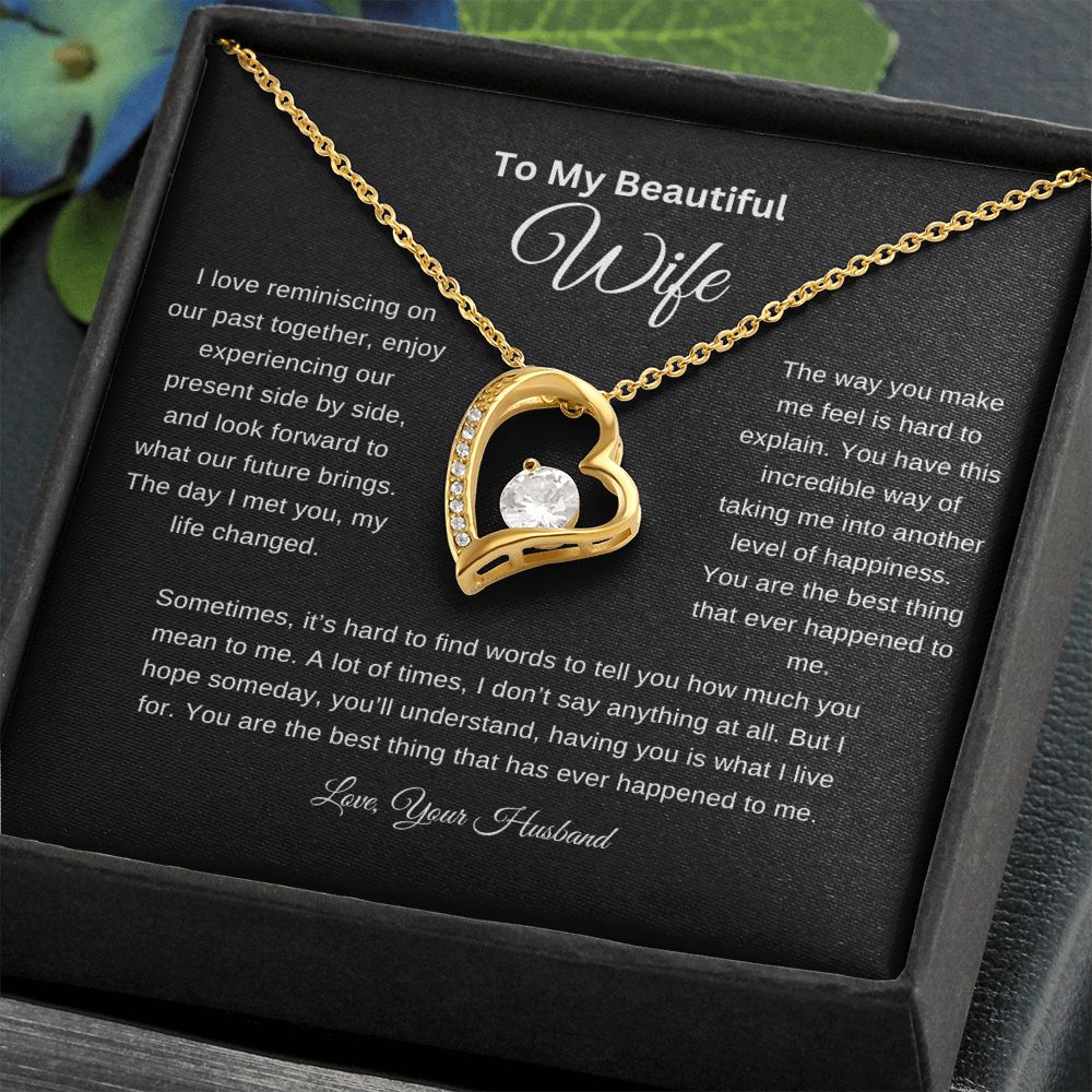 To My Beautiful Wife Necklace | I Love Reminiscing | Love Your Husband | Blk | Forever Heart Necklace